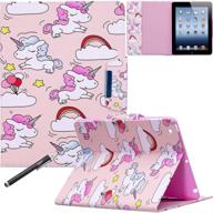 🦄 newshine ipad 2/3/4 case: magnetic folio smart stand cover with auto wake/sleep - cloud unicorn design logo