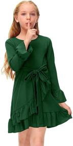 img 1 attached to BesserBay Sleeve Waist Ruffle Green Girls' Clothing