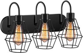 img 3 attached to 💡 Elibbren Retro Style Industrial Bathroom Vanity Light 3 Lights, Vintage Matte Black Wall Sconce with Caged Design, E26 Base Farmhouse Bathroom Wall Light Fixture for Bathroom Vanity