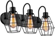 💡 elibbren retro style industrial bathroom vanity light 3 lights, vintage matte black wall sconce with caged design, e26 base farmhouse bathroom wall light fixture for bathroom vanity логотип