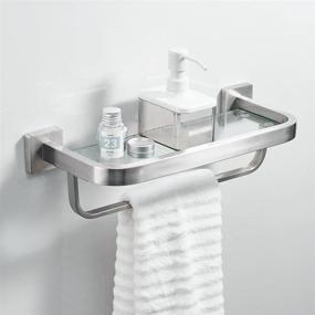 img 3 attached to 🛁 Stylish and Sturdy BESy Bathroom Glass Shelf with Towel Bar, Wall Mounted Stainless Steel Storage Shelves in Brushed Nickel Finish