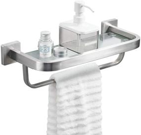 img 4 attached to 🛁 Stylish and Sturdy BESy Bathroom Glass Shelf with Towel Bar, Wall Mounted Stainless Steel Storage Shelves in Brushed Nickel Finish