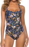 striped halter swimsuits with tummy control for women - slimming ruched swimwear in one piece logo