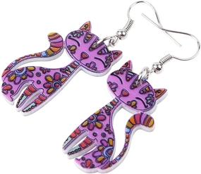 img 3 attached to 🐱 Bonsny Acrylic Long Drop Dangle Cat Earrings - CAYLEIGH Statement Pop-Art Kitten Gift for Girls and Women