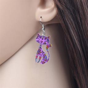 img 1 attached to 🐱 Bonsny Acrylic Long Drop Dangle Cat Earrings - CAYLEIGH Statement Pop-Art Kitten Gift for Girls and Women