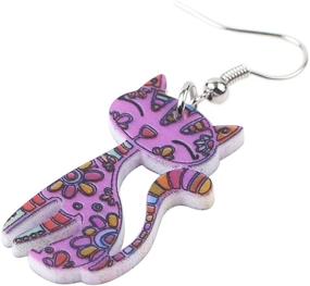 img 2 attached to 🐱 Bonsny Acrylic Long Drop Dangle Cat Earrings - CAYLEIGH Statement Pop-Art Kitten Gift for Girls and Women