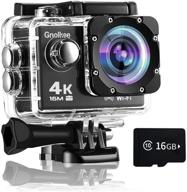 gnolkee wifi action camera: 4k 16mp underwater video cam 170° wide angle - remote, 2 batteries, 16gb tf card, 24 accessories - 2020 upgrade logo