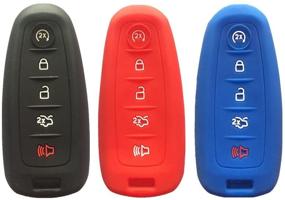 img 1 attached to Ezzy Auto Qty 3 (Black Red And Navy Blue) Silicone Key Fob Case Covers Smart Key Case Shell Key Protector Key Jacket For Lincoln Ford 5 Buttons