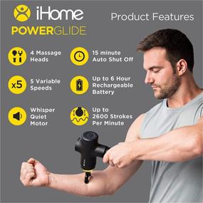 img 3 attached to 🏋️ iHome Deep Tissue Massage Gun - Stress Relief Massager for Back, Neck, and Feet, Effective Pain Relief, Handheld Percussion Massager with 4 Attachment Heads - Perfect for Athletes, Gym or Home Use