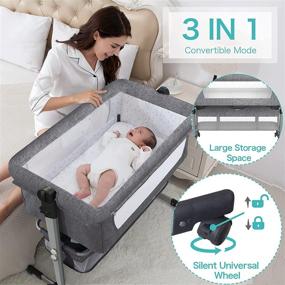 img 3 attached to 👶 Adjustable Height Baby Bassinet with Bedside Sleeper and Swingable Bedside Crib, Portable Newborn Crib with Mattress and Breathable Net