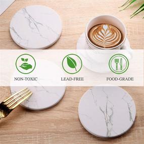 img 1 attached to 🍶 6-Piece Marble Pattern Coaster Set, Ceramic Stone Drink Coasters with Cork Base, White Absorbent Coasters in Metal Holder Stand, Ideal Decor for Living Room and Coffee Table