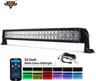 auxbeam 32-inch rgb multi-color curved led light bar, v series 180w off-road driving light with spot flood combo beam, 5d design logo