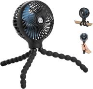 🌬️ portable mini stroller fan, handheld personal fan with flexible tripod for strollers, students, beds, desks, bikes, cribs, car rides - usb or battery powered, safe, quiet, long lasting charge (black) logo