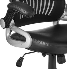 img 1 attached to Office Star Black Managers Chair: Breathable Back, Bonded Leather Seat, Flip Arms & Silver Coated Accents