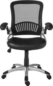 img 3 attached to Office Star Black Managers Chair: Breathable Back, Bonded Leather Seat, Flip Arms & Silver Coated Accents