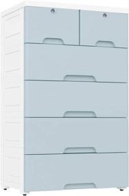 img 4 attached to 🔵 Nafenai 6-Drawer Plastic Dresser Storage Cabinet, Tall Organizer for Clothes, Playroom, Bedroom Furniture - Blue-Grey