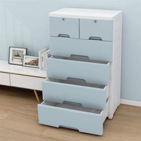 img 3 attached to 🔵 Nafenai 6-Drawer Plastic Dresser Storage Cabinet, Tall Organizer for Clothes, Playroom, Bedroom Furniture - Blue-Grey