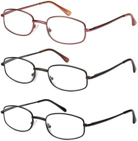 img 4 attached to 👓 Stylish 3-Pack Metal Full-Frame Round Reading Glasses with Spring Hinges for Men and Women