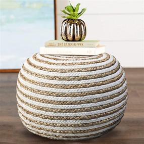 img 2 attached to 🪑 Natural/White L.R. Resources Corcovado Chipper Braided Pouf Ottoman, 14x20" - Optimized Product Name