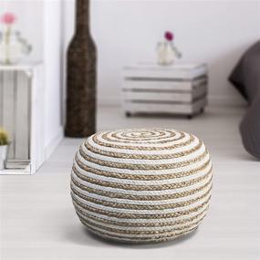 img 3 attached to 🪑 Natural/White L.R. Resources Corcovado Chipper Braided Pouf Ottoman, 14x20" - Optimized Product Name