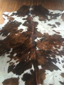 img 3 attached to 🐄 Stunning Large RODEO Tricolor Cow Hide Cow Skins Hair on Leather Rug - Size 5x7