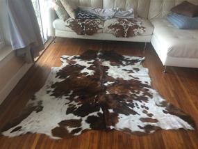 img 4 attached to 🐄 Stunning Large RODEO Tricolor Cow Hide Cow Skins Hair on Leather Rug - Size 5x7