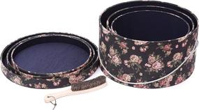 img 2 attached to Large Handmade 3-Piece Round Canvas Hat Box Set - Sleeparakeet, with Formed Lid, Brush inside, Floral Pattern (Black Denim Flower)