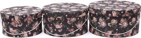 img 3 attached to Large Handmade 3-Piece Round Canvas Hat Box Set - Sleeparakeet, with Formed Lid, Brush inside, Floral Pattern (Black Denim Flower)