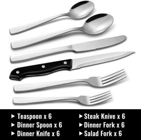 img 3 attached to 🍴 Hiware 36 Pcs Silverware Set: Premium Stainless Steel Cutlery with Steak Knives for 6 - Elegant Tableware Sets, Dishwasher Safe