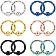 💉 ruifan 12pcs 14g surgical steel captive bead piercing rings for nose, tragus, lips, nipples, and belly logo