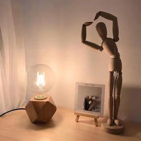 img 3 attached to Industrial Edison Bulb Table Lamp, Dimmable Wooden Base, Natural Edison Desk Lamps, Nightstand Bedside Light for Living Room Bedroom Decor, Boho Industrial Style (Polygon)