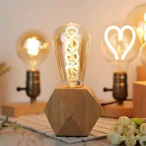img 2 attached to Industrial Edison Bulb Table Lamp, Dimmable Wooden Base, Natural Edison Desk Lamps, Nightstand Bedside Light for Living Room Bedroom Decor, Boho Industrial Style (Polygon)