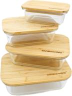 🍃 bambooware glass containers with wooden bamboo lids - non plastic glassware set | set of 4, reusable, bpa free | ideal for meal prep, lunch, leftovers, kitchen логотип