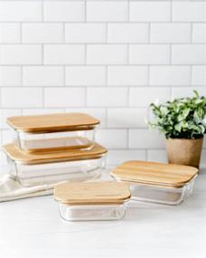 img 3 attached to 🍃 Bambooware Glass Containers with Wooden Bamboo Lids - Non Plastic Glassware Set | Set of 4, Reusable, BPA Free | Ideal for Meal Prep, Lunch, Leftovers, Kitchen