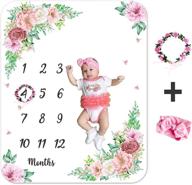 👶 personalized baby monthly milestone blanket - unisex month age blankets, custom baby growth chart blanket for newborns, soft flannel fleece photography prop with flower wreath and headband logo