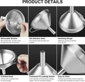 img 2 attached to 🔝 Premium Stainless Steel Funnels with 300 Mesh Food Filter - Perfect for Transferring Liquid, Oil, Juice, Powder - Includes Detachable Strainer and Cleaning Brush