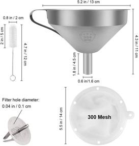 img 3 attached to 🔝 Premium Stainless Steel Funnels with 300 Mesh Food Filter - Perfect for Transferring Liquid, Oil, Juice, Powder - Includes Detachable Strainer and Cleaning Brush
