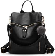 🎒 multi-functional ladies leather backpack purse with headphone plug - solid black pu shoulder bag for women's book bags logo