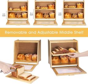 img 3 attached to 🍞 Extra Large Bamboo Bread Box with Acrylic Clear Window and Adjustable Shelf for Kitchen Countertop - ANMEISH 2 Layer Self-Assembly Wood Bread Box for Kitchen Counter