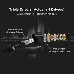 img 3 attached to 🎧 BASN Metalen Noise Isolating Headphones - 4 Drivers In-Ear Monitors with Powerful Bass Sound, Two Detachable MMCX Cables, Carrying Case, and 1/4 Adapter (Black)