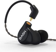 🎧 basn metalen noise isolating headphones - 4 drivers in-ear monitors with powerful bass sound, two detachable mmcx cables, carrying case, and 1/4 adapter (black) logo