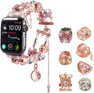 🎁 konafei apple watch bands 40/41/38mm 44/45/42mm - diy jewelry iwatch series 7/6/5/4/3/2/se bracelet strap with bling rhinestone beads - rose gold, gift for women girls logo