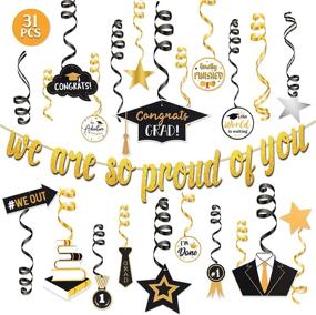 img 4 attached to 🎉 Gold Glittery Congrats Grad Decoration Set - 31 Pcs Graduation 2021 Party Supplies, Gold and Black Hanging Swirls, College Kindergarten Class of 2021 Decor, Graduation Party Favors