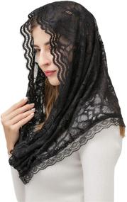 img 3 attached to 🌹 Pamor Infinity Floral Veils Scarf: Elegant Chapel Veil & Head Covering with Wrap Style – Latin Mass Lace Mantilla