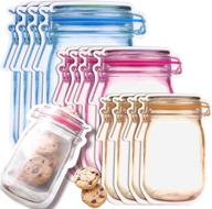 fireboomoon 30 pcs multi-size mason jar bottle pattern zipper bags - reusable, airtight, leak-proof storage pouch bags for travel, picnics, camping, kids - ideal for food snacks логотип