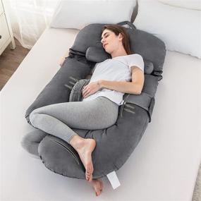 img 1 attached to 🤰 LUXETILE 60in U Shaped Pregnancy Pillow for Women - Full Body Maternity Pillow for Better Sleep, Detachable Pregnancy Body Pillow, Waist/Leg/Belly/Neck Support (Velvet-Dark Grey)