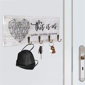 img 2 attached to 🔑 FREEDHIN White Wooden Key Holder for Wall with 4 Hooks - Rustic Home Decor Key Hanger, Wall Mount Key Organizer for Entryway or Mudroom