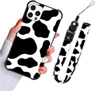 🐮 stylish cow print iphone 12 pro max case: slim hybrid design with full protection & lanyard strap holder for women and girls (6.7 inch) logo