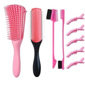 img 4 attached to 💇 Cospack Detangling Brush Set: 4-Piece Kit for Shaping, Defining Curls, & Blow-Drying - Cushion Nylon Bristle Brushes, Detangler Brush, 2 Edge Brushes, and 5 Hair Clips Included