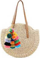 🌽 donalworld women's round straw pompom shoulder bag - corn summer woven bags logo